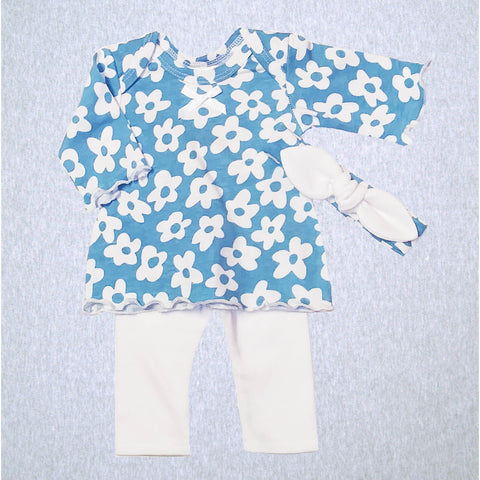 2862 Overstock Blue Daisy Dress, Legging, Headband   #BDDL