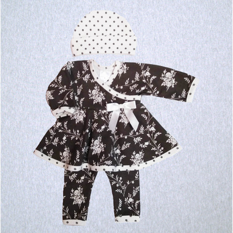 Grey Floral Dot Dress, Legging, Hat  #JDHL