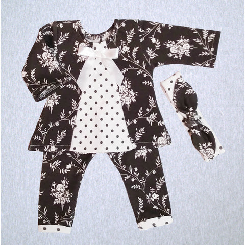 Grey Floral Dot Top, Legging, Headband  #JDVT